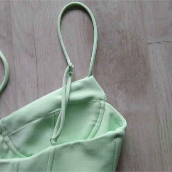 Zara Bodycon Spaghetti Strap Mini Dress with Tie Detail, Size 5 Light Mint Green - Picture 8 of 12